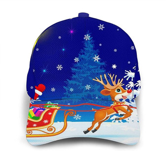 Santa On Sleigh Print Casual Baseball Cap Adjustable Twill Sports Dad Hats for Unisex Hat - Thegiftio