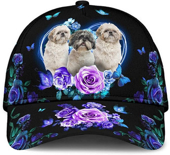 Shih Tzu Lovely Cute Flower Butterfly Heart Wonderful Printed Unisex Hat Classic Cap, Snapback Cap Hat - Thegiftio UK