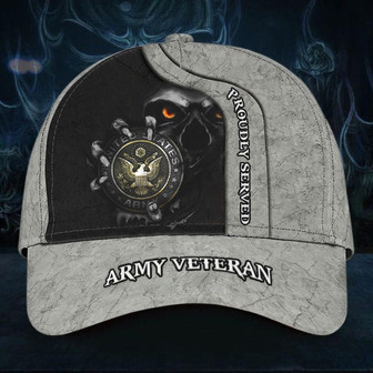 Skull Army Veteran Proudly Served Cap Patriotic Honor Retired Army Veteran Hat Unique Gift Hat Classic Cap Hat - Thegiftio UK