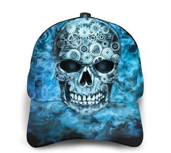 Skull Blue Flaming Skull Adjustable Snapback Unisex Printed Baseball Cap Trucker Hats Sports Hat - Thegiftio UK