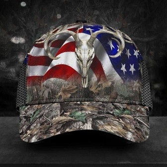 Skull Deer Hunting Camo Flag US Hat Classic Cap Deer Hunter Cap, Cap Gift Hat - Thegiftio UK