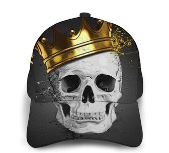 Skull with Gold Crown Print Casual Baseball Cap Adjustable Twill Sports Dad Hats for Unisex Hat - Thegiftio UK