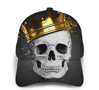 Skull with Gold Crown Print Casual Baseball Cap Adjustable Twill Sports Dad Hats for Unisex Hat - Thegiftio UK