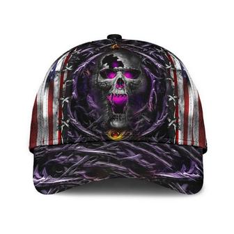 Skull Purple Flag Hat Classic Cap Skull Cap, Gift For Her, Human Cap, Trending Cap, American Cap Hat - Thegiftio