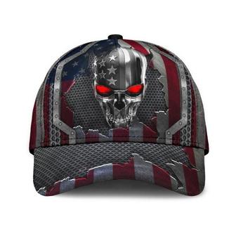 Skull Red Light Flag Hat Classic Cap Gift For Him, Gift For Her, Human Cap, Trending Cap, American Cap Hat - Thegiftio UK