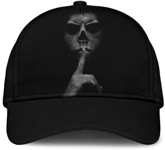 Skull Shhh Black Printed Unisex Hat Classic Cap, Snapback Cap, Baseball Cap Hat - Thegiftio UK