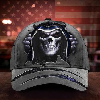 Skull Thin Blue Line Hat Honor Law Enforcement Vintage Cap Police Gifts For Him Hat - Thegiftio UK
