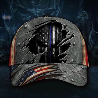 Skull Thin Blue Line Hat Print Vintage USA Flag Cap Cool Mens Hat Back The Police Hat - Thegiftio