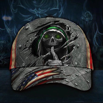 Skull Thin Green Line Hat Print Vintage USA Flag Cap Unique Army Military For Men Hat - Thegiftio UK