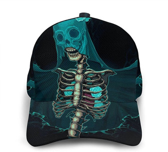 Skull Wear Flowers Print Casual Baseball Cap Adjustable Twill Sports Dad Hats for Unisex Hat - Thegiftio