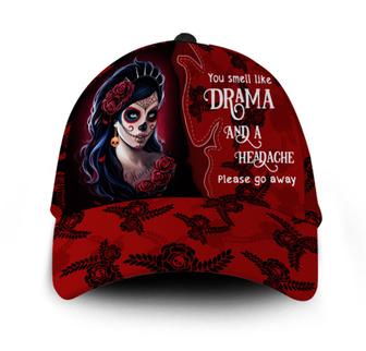 I Smell Like Drama And A Headache Please Go Away Skull Rose Tattoo Hat Classic Cap Hat - Thegiftio UK