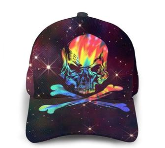 Space Skull Tie Dye Skull Crossbones Galaxy Adjustable Snapback Unisex Printed Baseball Cap Trucker Hat - Thegiftio UK