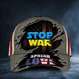 Stop War Spread Love American Flag Hat We Stand With Ukraine Merch Support For Ukraine Hat Classic Cap Hat - Thegiftio UK