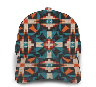 Teal Orange Ethnic Tribal Mosaic Pattern Fashion Unisex Baseball Cap Trucker Hats Outdoor Hat - Thegiftio UK