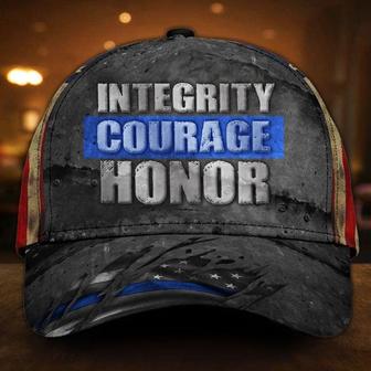 Thin Blue Line Integrity Courage Honor Hat American Flag Cap Vintage Police Gift Ideas Hat - Thegiftio UK