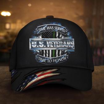 Thin Green Line Time Was Served Us Veterans Hat Military Memorial Day Patriotic Hats Mens Hat Classic Cap Hat - Thegiftio UK