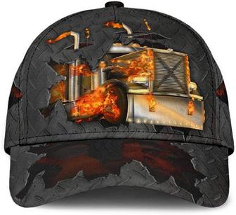Trucker Truck Fire Crack Metal Printed Unisex Hat Classic Cap, Snapback Cap Hat - Thegiftio UK