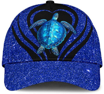 Turtle Bling Bling Style Sparkling Glitter Blue Printed Unisex Hat Classic Caps Baseball Caps Hat - Thegiftio UK