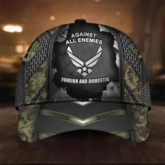 US Air Force Camo Hat Against All Enemies Foreign And Domestic Airforce Merch USAF Hat Classic Cap Hat - Thegiftio UK