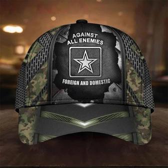US Army Camo Hat Against All Enemies Foreign And Domestic US Army Merchandise Cap Hat - Thegiftio UK