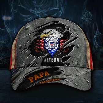 Veteran American Flag Hat Proud US Military Coast Guard Veteran Papa Legend Hat USA Flag Cap Vintage Proud Veteran Dad Day Gift Hat Classic Cap Hat - Thegiftio