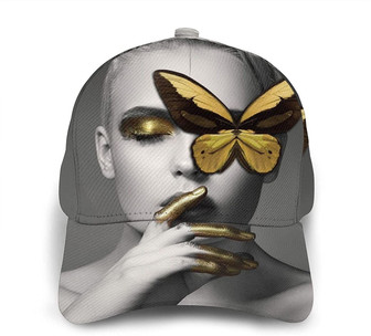 Woman Gold Finger Butterfly Print Casual Baseball Cap Adjustable Twill Sports Dad Hats for Unisex Hat - Thegiftio UK