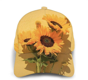 Yellow Flower Print Casual Baseball Cap Adjustable Twill Sports Dad Hats for Unisex Hat - Thegiftio