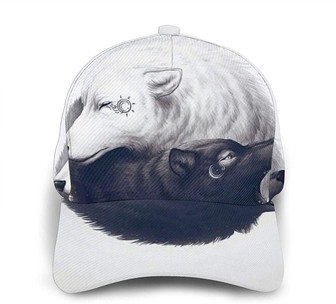 Yin Yang Wolf Print Casual Baseball Cap Adjustable Twill Sports Dad Hats for Unisex Classic Cap Hat - Thegiftio