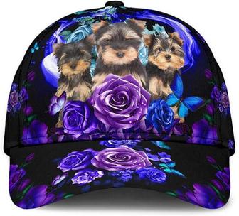 Yorkshire Terrier Love Purple Flower Printed Unisex Hat Classic Cap, Snapback Cap Hat - Thegiftio UK