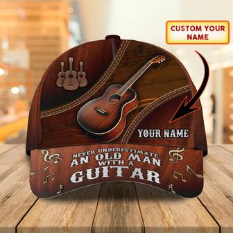 Custom With Name A Baseball Cap Hat, Never Underestimate An Old Man With A Guitar, Guitarist Gifts Hat - Thegiftio UK