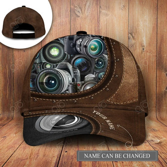 Custom Name Camera Cap for Photographer, Leather Pattern Camera Hat for Him Hat - Thegiftio UK