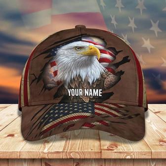 Customized Eagle Cap Leather American Flag Pattern, Eagle Hat for Dad, Eagle baseball Cap for Veteran Hat