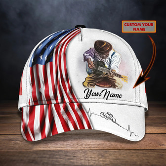 Customized All Over Print Guitar Cap Hat, Usa Flag Guitar Cap For Men And Woman, Present Guitar Lover Hat - Thegiftio