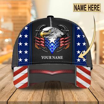 Customized With Name Full Printed Patriotic Cap Hat, Eagle American Flag Baseball Cap Hat, Independence Day Cap Hat - Thegiftio