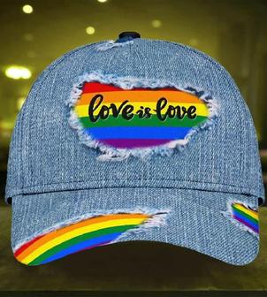 LGBT All Over Printed Baseball Cap Hat Jean Pattern Love Is Love, Classic Cap For Couple Lesbian Gaymer Hat - Thegiftio UK
