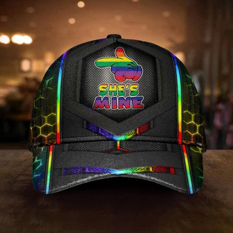 LGBT Pride Cap She's Mine Rainbow Hand Hexagonal Texture Printing Baseball Cap Hat - Thegiftio
