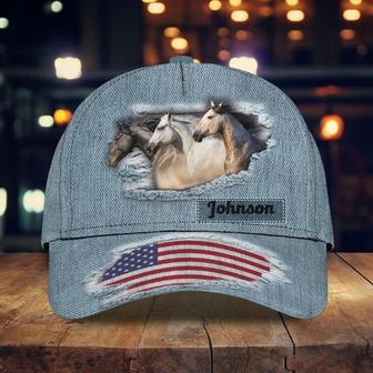 Personalized of July Horse Cap for Him, American Flag Jean Pattern Horse Hat for Her Hat - Thegiftio UK