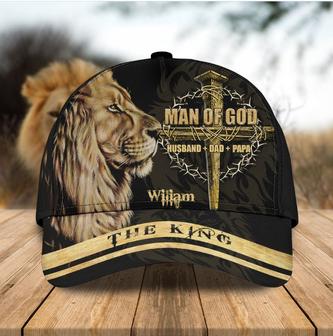 Personalized Lion Man Of God Cap, Husband Dad Papa Jesus Hat for Him, Father's Day Cap Hat