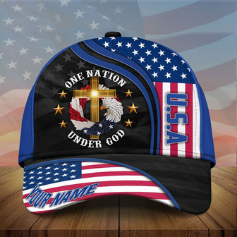 Personalized Premium Eagle Usa Baseball Cap One Nation Under God Printed Classic Hat Multicolor Hat - Thegiftio