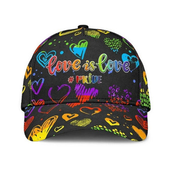 Pride Cap, Hand Drawn Heart Love Is Love LGBT Printing Baseball Cap Hat, Gay Gifts Hat - Thegiftio UK