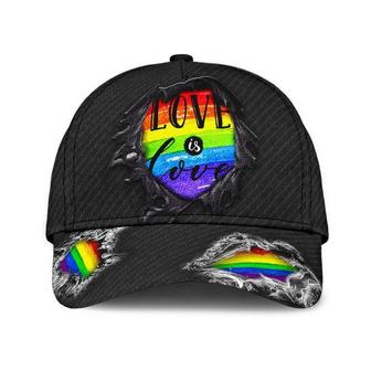Pride Lesbian Classic Cap, Black Jean Background Love Is Love LGBT Printing Baseball Cap Hat - Thegiftio UK