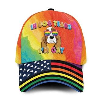 Pride Rainbow Colors Baseball Cap, Beagle In Dog Years I'm Gay LGBT Print Baseball Cap Hat - Thegiftio