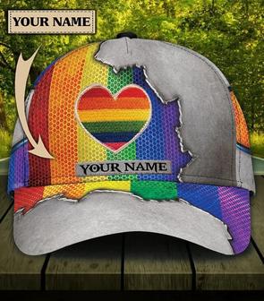 Custom Name Colorful Heart Pride Cap For Couple Gay Man, Be Strong Lgbt Printing Baseball Cap Hat - Thegiftio