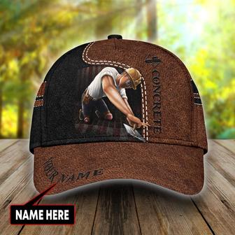 Custom With Name Concrete Finisher Us Leather Cover Baseball Cap Hat, Gift To Concreter Man, Concrete Cap Hat - Thegiftio