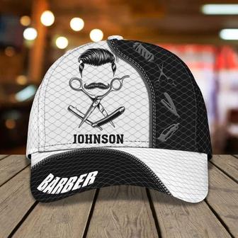 Personalized Barber Shop All Over Printed Cap, Tools Of Barber Hat for Barber Man Hat - Thegiftio UK