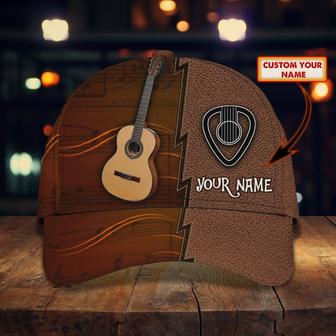 Personalized Brown Guitar Baseball Cap Hat For Musican And Guitarist, Classic Cap With Guitar Leather Pattern Hat - Thegiftio UK