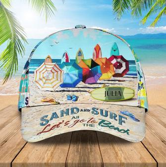 Personalized Sand and Surfing Summer Beach Hat, Let's Go To Beach Baseball Cap for Wife Hat - Thegiftio