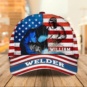 Personalized Welder Baseball Cap for Dad, American Flag Welder Hat for Him Hat