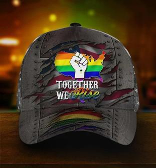 Pride Cap For Gay Man Together We Rise LGBT All Over Printing Baseball Cap Hat, Pride Accessories Hat - Thegiftio