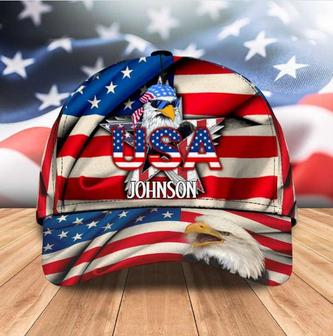 Customized Funny Eagle American Flag Baseball Cap, Eagle USA Hat - Thegiftio